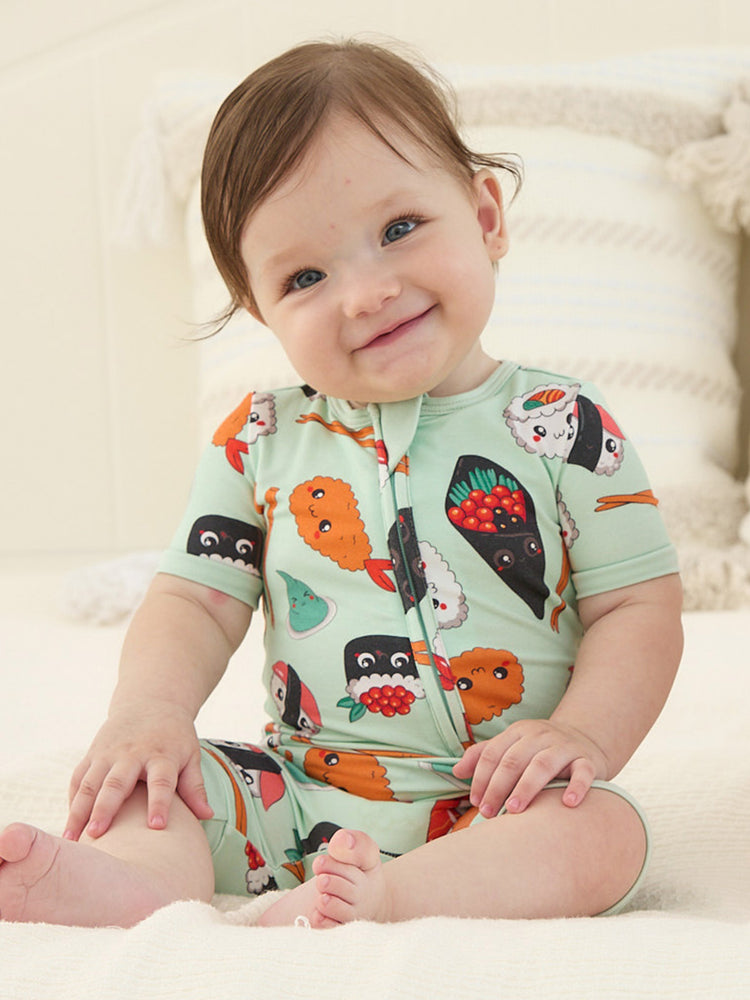 Pijama de bambú para bebé niño/niña con cremallera bidireccional, antideslizante, con estampado de comida (ajustado)
 Verde