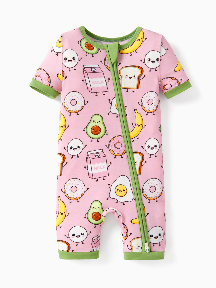 Bamboo Baby Boy /  Girl 2-Way Zip Onesies Anti Slip Childlike Food Pattern Bamboo Sleepwear (Snug-Fitting)
 Light Pink