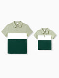 Daddy & Son Outfits Tropical Floral Print Strap Dress or Short-sleeve Colorblock Shirts Set Pale Green