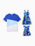 Daddy & Daughter Tropical Dress & T-shirt Set – Blue Floral Print for Dad, Mom, Girls & Baby, Perfect for Summer Vacations and Family Photos Blue