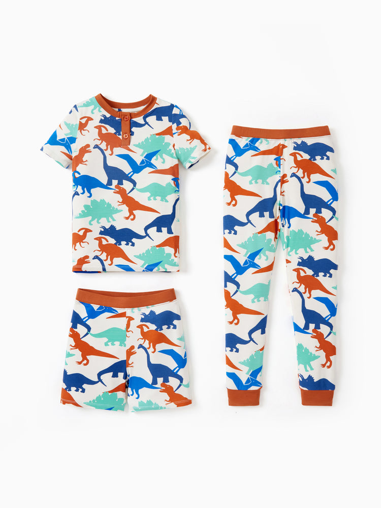 Toddler / Kids Christmas / Halloween PJS for Boys 3-Piece Bamboo Pajama Set 2-in-1 Look for 4 Seasons (Snug-Fitting) Apricot