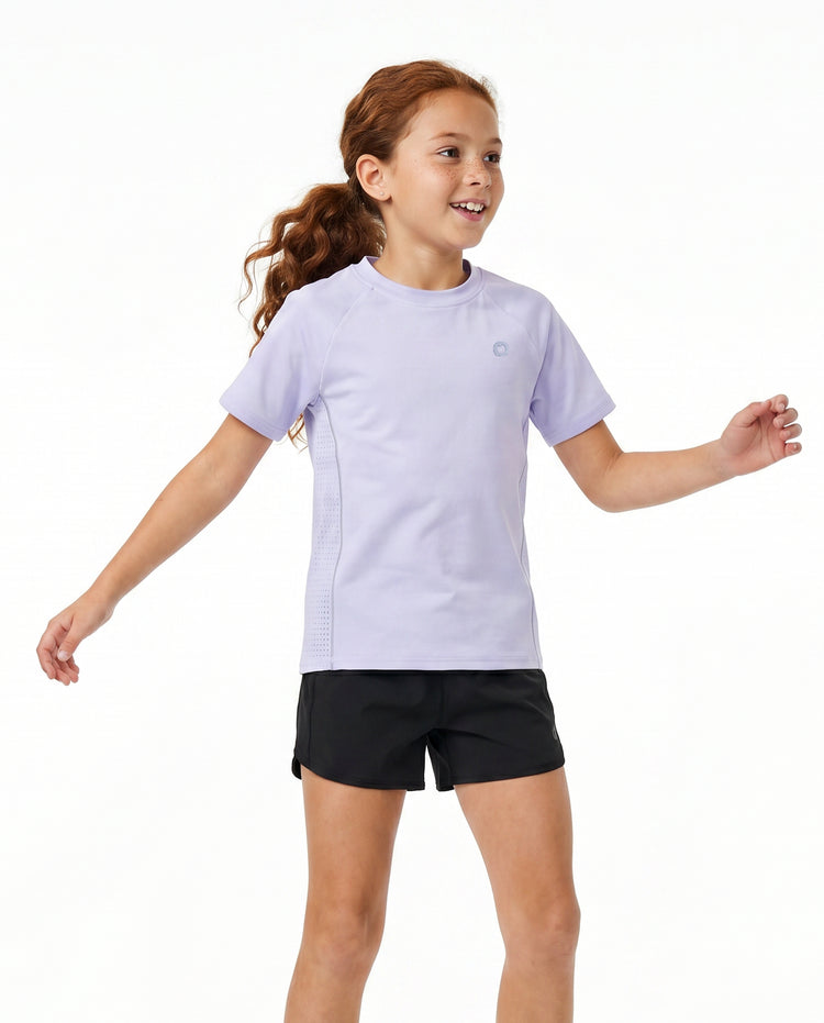 PatPat Rapidair activewear Kids Boy/Girl Athletic Quick-Dry & Instant-Cooling UPF 100+ Rash Guard T-Shirt Light Purple