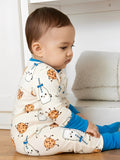 Bamboo Baby Boy/Girl Animal Printed 2-Way Zip Onesies Anti Slip Long-sleeve Footie with Hairband Blue