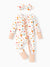 Bamboo Baby Boy/Girl Animal Printed 2-Way Zipper Anti Slip Long-sleeve Footie with Hairband Apricot