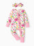 Bamboo Baby Boy/Girl Animal Printed 2-Way Zipper Anti Slip Long-sleeve Footie with Hairband Dark Pink