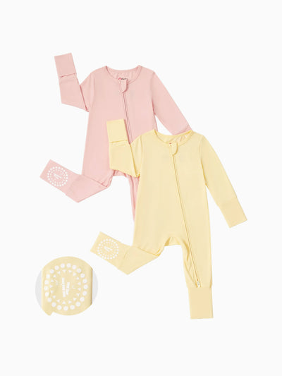 Bamboo 2-Pack Footies Baby Boy / Girl 2-Way Zipper Anti Slip Long Sleeve Rompers Pale Yellow