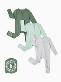 Bamboo Baby Boy / Girl 3-Pack Solid&Rainbow Printed 2-Way Zipper Anti Slip Long-sleeve Footie Green
