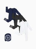 Bamboo Baby Boy / Girl 3-Pack Solid&Rainbow Printed 2-Way Zipper Anti Slip Long-sleeve Footie Dark Blue