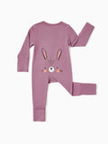 Bamboo Baby Boy / Girl Childlike Animal Pattern 2-way Zipper Footie Purple