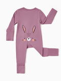 Bamboo Baby Boy / Girl Childlike Animal Pattern 2-way Zipper Footie Purple