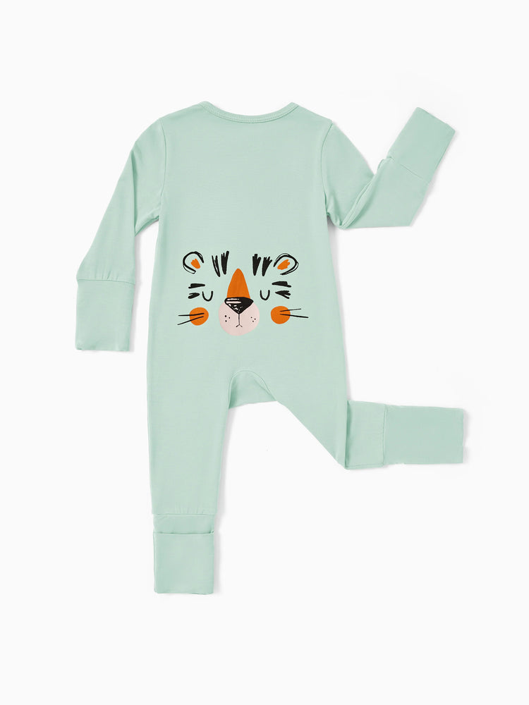 Bamboo Baby Boy / Girl Childlike Animal Pattern 2-way Zipper Footie Green