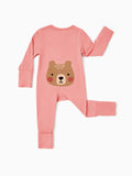 Bamboo Baby Boy / Girl Childlike Animal Pattern 2-way Zipper Footie Orange red