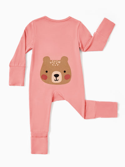 Bamboo Baby Boy / Girl Childlike Animal Pattern 2-way Zipper Footie Orange red