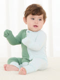 Combinaison bébé garçon/fille en bambou, color block, fermeture éclair double sens, manches longues, antidérapante, verte