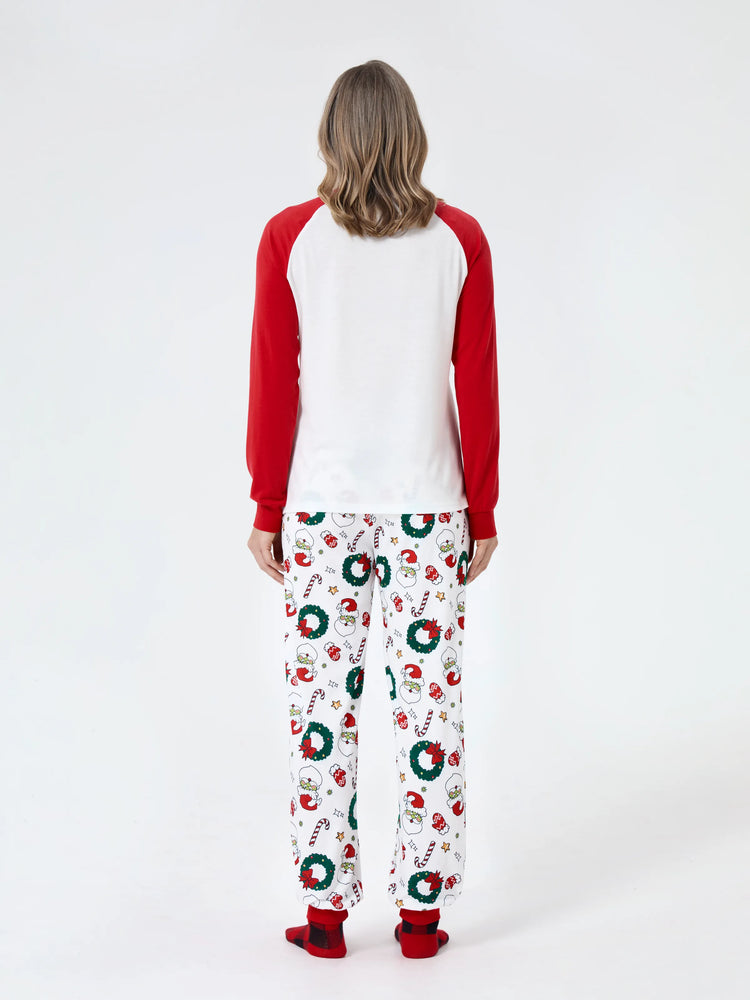 Christmas Matching Family Pajamas Set Christmas Grinch-themed Print PJS with Christmas Socks Red