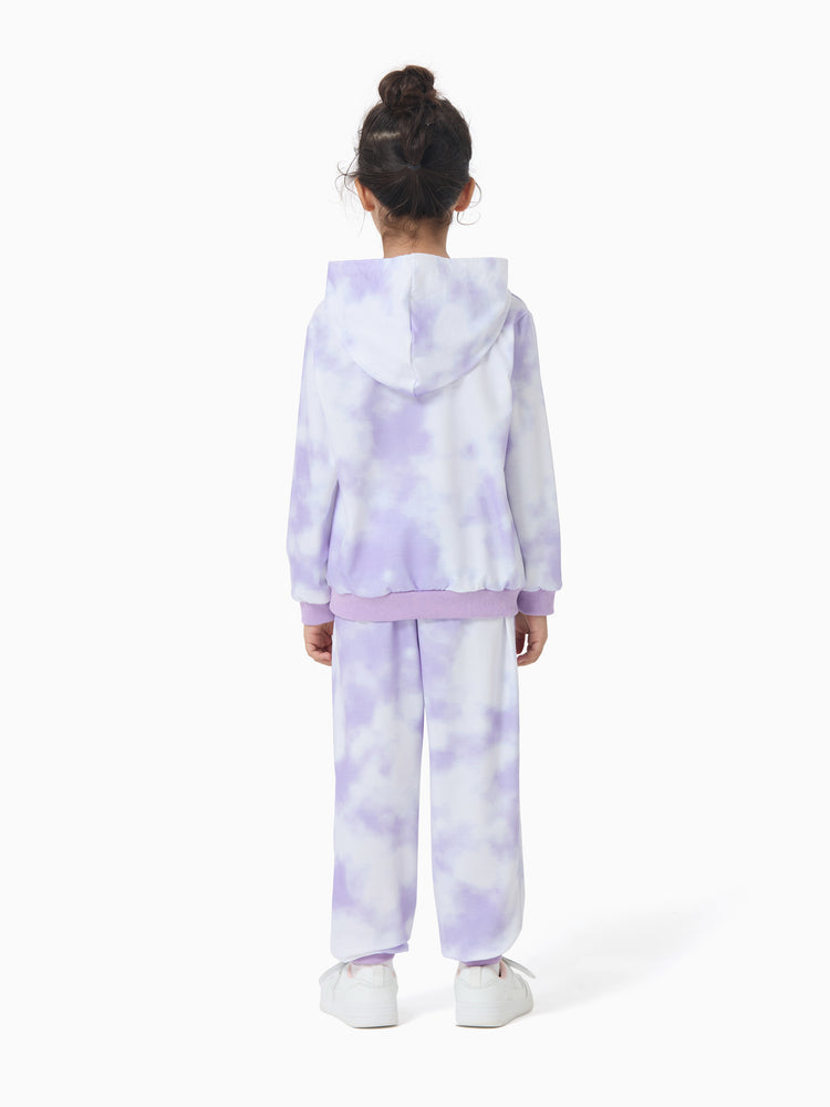 Disney Mickey and Friends Toddler/Kid Girl Minnie Mouse Tie dye Hoodie Sweatshirt and Sweatpants Set Purple