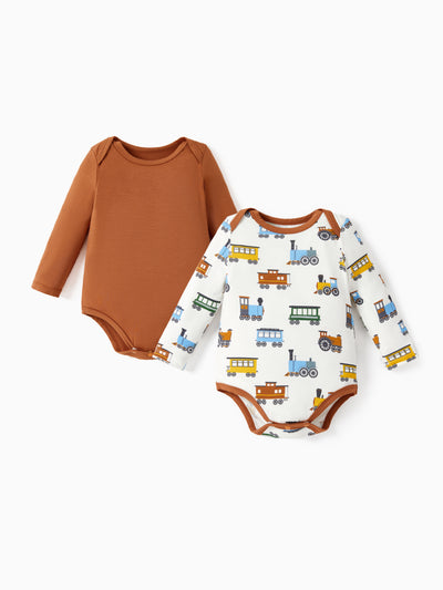 Bamboo Baby Bodysuits 2-piece Flora Long Sleeve Rompers for Baby Girls Infant Brown