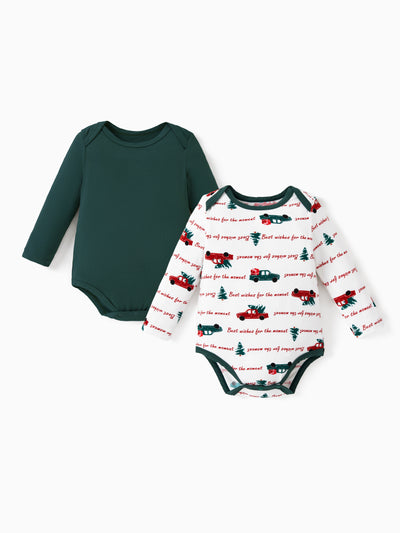 Bamboo Baby Bodysuits 2-piece Flora Long Sleeve Rompers for Baby Girls Infant Green