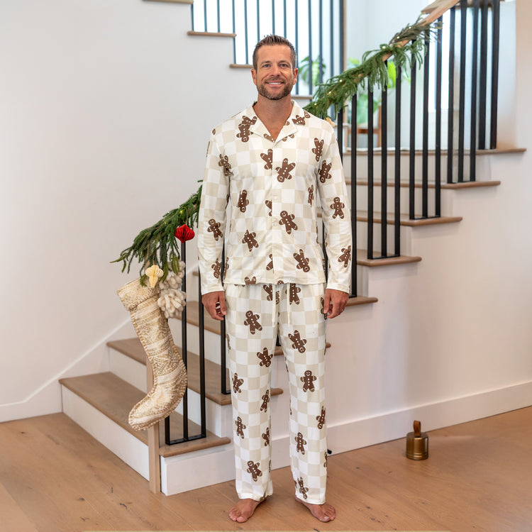 Ensemble pyjama de Noël assorti pour toute la famille, pyjama à carreaux, imprimé pain d'épices, avec chaussettes de Noël, kaki