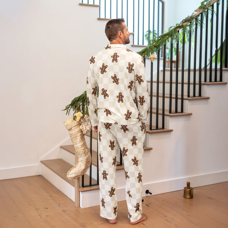 Ensemble pyjama de Noël assorti pour toute la famille, pyjama à carreaux, imprimé pain d'épices, avec chaussettes de Noël, kaki