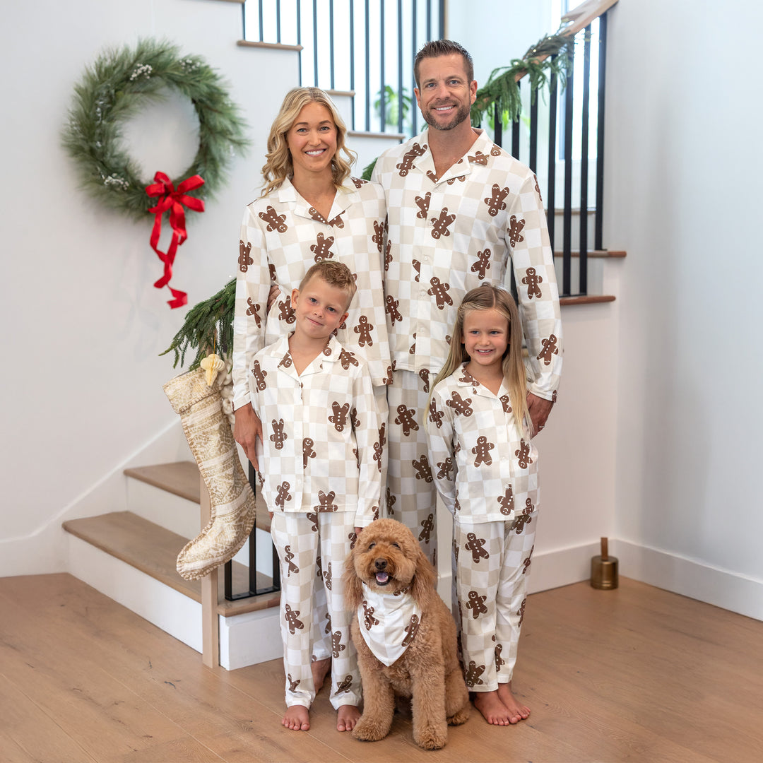 Ensemble pyjama de Noël assorti pour toute la famille, pyjama à carreaux, imprimé pain d'épices, avec chaussettes de Noël, kaki
