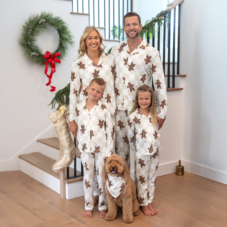 Ensemble pyjama de Noël assorti pour toute la famille, pyjama à carreaux, imprimé pain d'épices, avec chaussettes de Noël, kaki