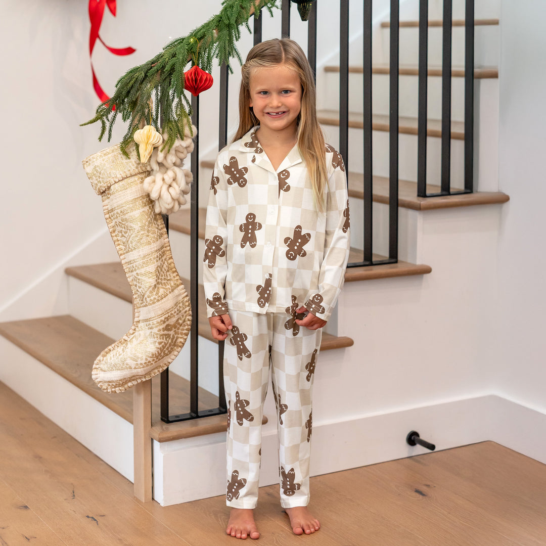 Ensemble pyjama de Noël assorti pour toute la famille, pyjama à carreaux, imprimé pain d'épices, avec chaussettes de Noël, kaki