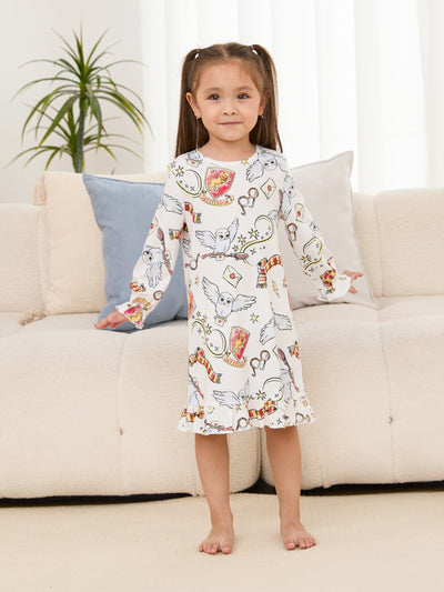 Harry Potter Kid Girl Ruffle Edge Pajamas Nightdress White