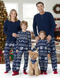 Christmas Matching Family Pajamas Set Christmas Tree and Reindeer Pattern Allover Long-sleeve Dark Blue PJS with Christmas Socks
 Deep Blue