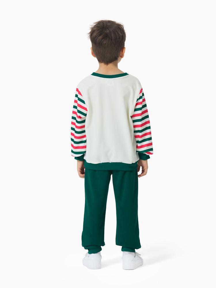 Disney Winnie the Pooh Christmas Toddler Boy 2pcs Striped Sweatshirt and Pants Set Green