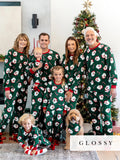 Ensemble de pyjama familial assorti de Noël en polaire, imprimé Père Noël et canne à sucre, avec chaussettes de Noël, vert foncé