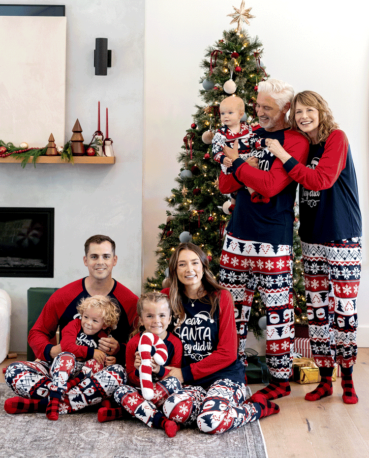 Christmas Matching Family Pajamas Set Glow In The Dark Santa Claus Print PJS with Christmas Socks Deep Blue