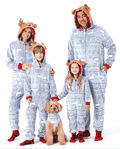Christmas Onesies Matching Family Pajamas Set Reindeer Print Glow In The Dark PJS with Christmas Socks White/Gray