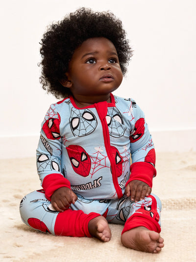 Marvel Bamboo Baby Boy/Girl Spider-Man 2-Way Zip Onesies Anti Slip Long-sleeve Footie Blue