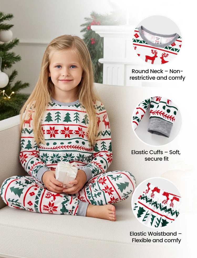 Allover Christmas Print Long-sleeve Family Matching Pajamas Set(Flame Resistant) Multi-color