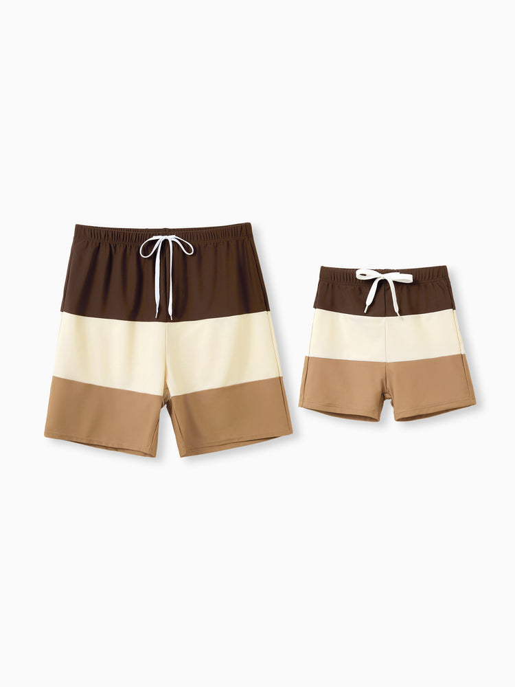 Daddy & Son Color Block Swimsuits  Summer Beach Vacation Swimwear Coffee
