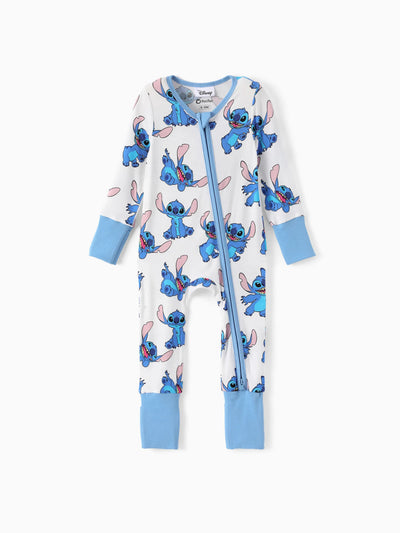 Disney Stitch Bamboo Baby Boy/Girl 2-Way Zip Onesies Anti Slip Long-sleeve Footie Blue