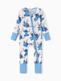 Disney Stitch Bamboo Baby Boy/Girl 2-Way Zip Onesies Anti Slip Long-sleeve Footie Blue