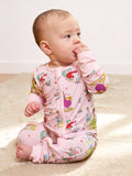 Disney Princess Bamboo Baby Girl Ariel/Belle/Tiana 2-Way Zip Onesies Anti Slip Long-sleeve Footie Pink