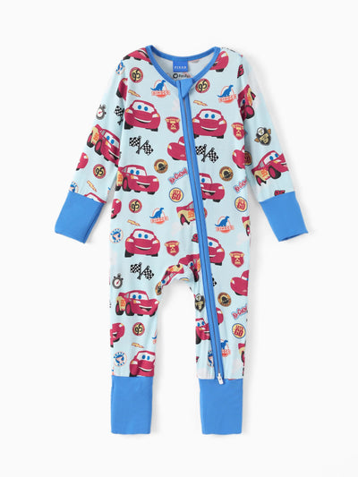 Cars Bamboo Baby Boy Lightning McQueen 2-Way Zip Onesies Anti Slip Long-sleeve Footie Blue