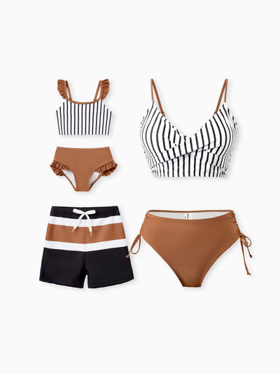 Mommy & me Color Block Swimsuits Striped Bikini & Swim Trunks Set Color block