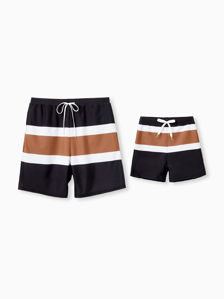 Daddy & Son Color Block Swimsuits Striped Bikini & Swim Trunks Set Color block