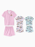PAW Patrol Mommy & me Casual Stripe Lapel Pajamas Sets with Flame Resistant Color block