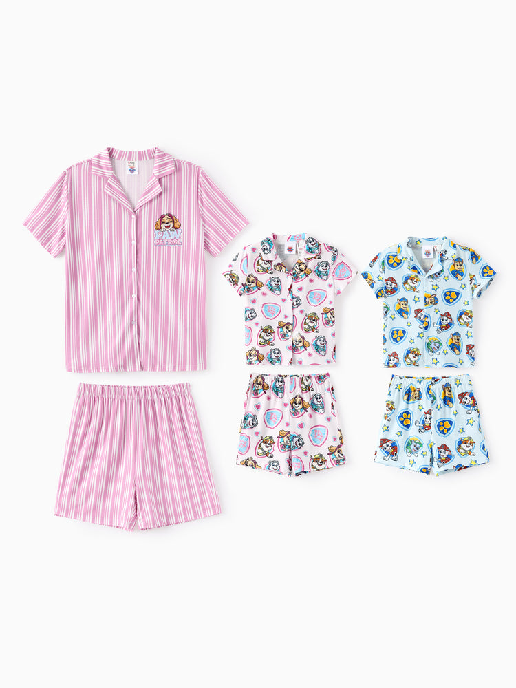 PAW Patrol Mommy & me Casual Stripe Lapel Pajamas Sets with Flame Resistant Color block