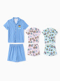 PAW Patrol Daddy & Son Casual Stripe Lapel Pajamas Sets with Flame Resistant Color block