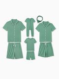 Family Matching Bamboo Pajamas Buttery Soft Bamboo Viscose PJs for Men Women Kids Toddler Baby, Solid Color Short Sleeve Shirt & Shorts Sleepwear Green