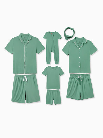 Family Matching Bamboo Pajamas Buttery Soft Bamboo Viscose PJs for Men Women Kids Toddler Baby, Solid Color Short Sleeve Shirt & Shorts Sleepwear Green
