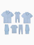 Family Matching Bamboo Pajamas Soft Bamboo Viscose PJs for Men Women Kids Toddler Baby, Classic Blue Short-sleeve Sleepwear with Button-Down Shirt and Pants Blue grey
