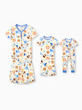 Mommy & me Bamboo Pajamas Buttery Soft Bamboo Viscose PJs for Men Women Kids Toddler Baby, Cozy Dessert Print Short-sleeve Sleepwear Blue
