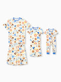 Daddy & Son Bamboo Pajamas Buttery Soft Bamboo Viscose PJs for Men Women Kids Toddler Baby, Cozy Dessert Print Short-sleeve Sleepwear Blue